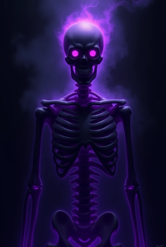 3DCG Close-up view of the mouth A skeleton laughing fearlessly Purple flames spewing from its closed mouth Facing forward