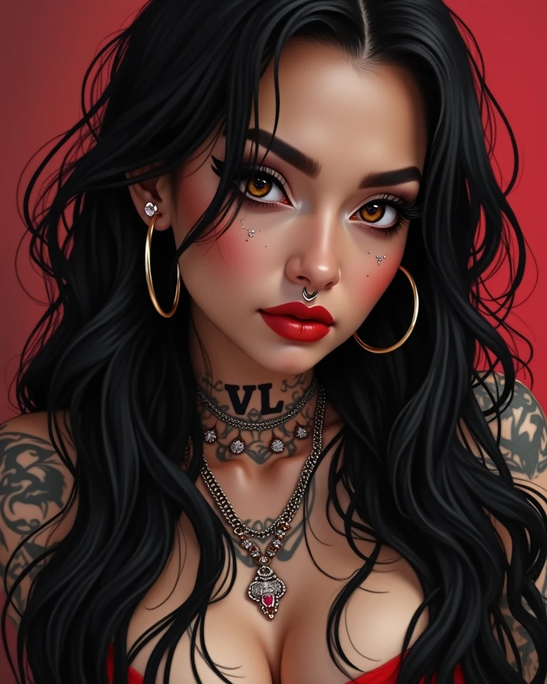 a close up of a woman with a tattoo on her chest, rossdraws 1. 0, stunning digital illustration, deviantart artstation cgscosiety, rossdraws portrait, rossdraws 2. 0, rossdraws digital painting, beautiful digital artwork, sultry digital painting, :: rossdraws, in style of digital illustration, realistic art style, lois van rossdraws