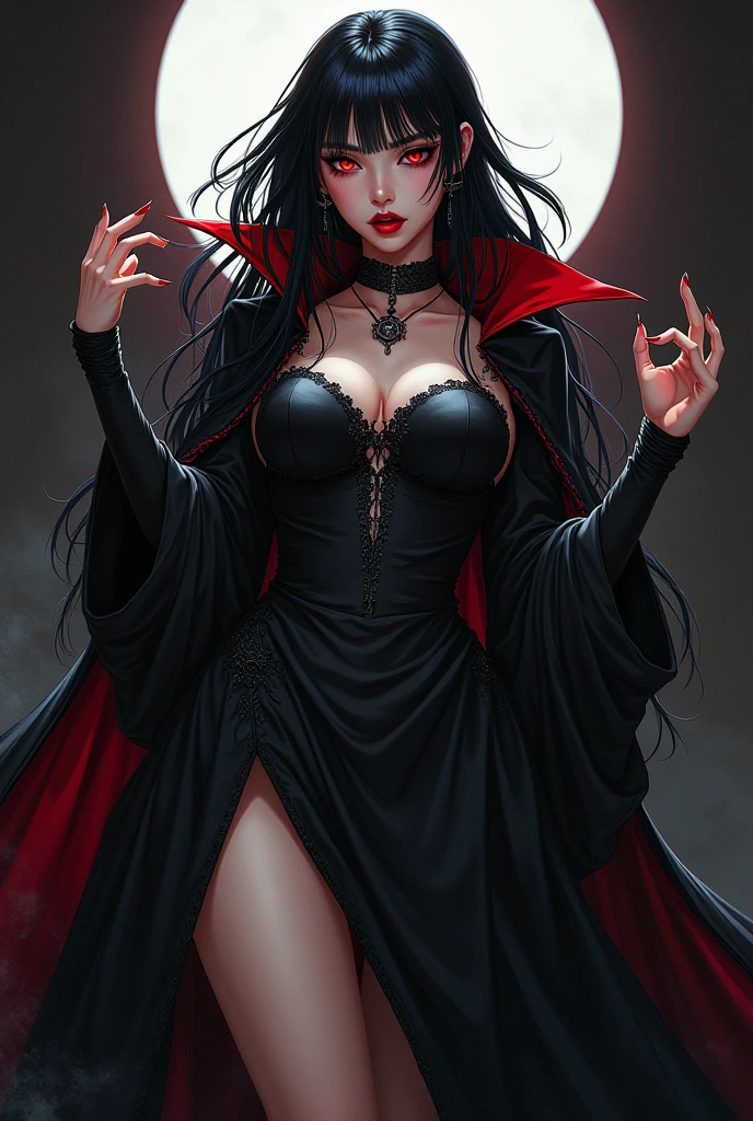 a woman gothic vampire. dark candlelit room. volumetric lighting, high dynamic range.
