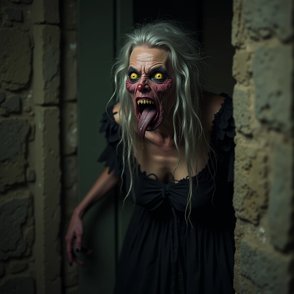 monster woman hair wrinkles mold chilblain disgusting horrible, clothes all ugly and weird