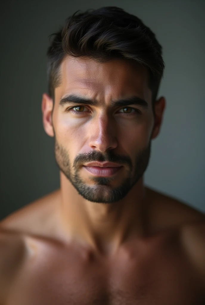 Beautiful man, Muscular but small muscles with Brown eyes and short hair