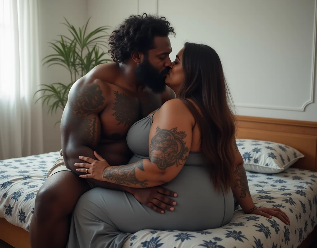 1 man, 1 woman, 186cm 105kg male, Women weighing more than 100kg, Severely obese woman, 초Severely obese woman, A friendly obese man and woman couple, Facing each other, chest and stomach touching, Abdominal exposure, severe abdominal obesity, Women are fatter than men, Women weigh more than men, woman with thick waist, man with thick waist, her belly is fat and round, visible ship, She has a jiggly, fat, round belly, belly exposed, Romantic fat man and woman couple, fat belly, big stomach, 8K, realistic
