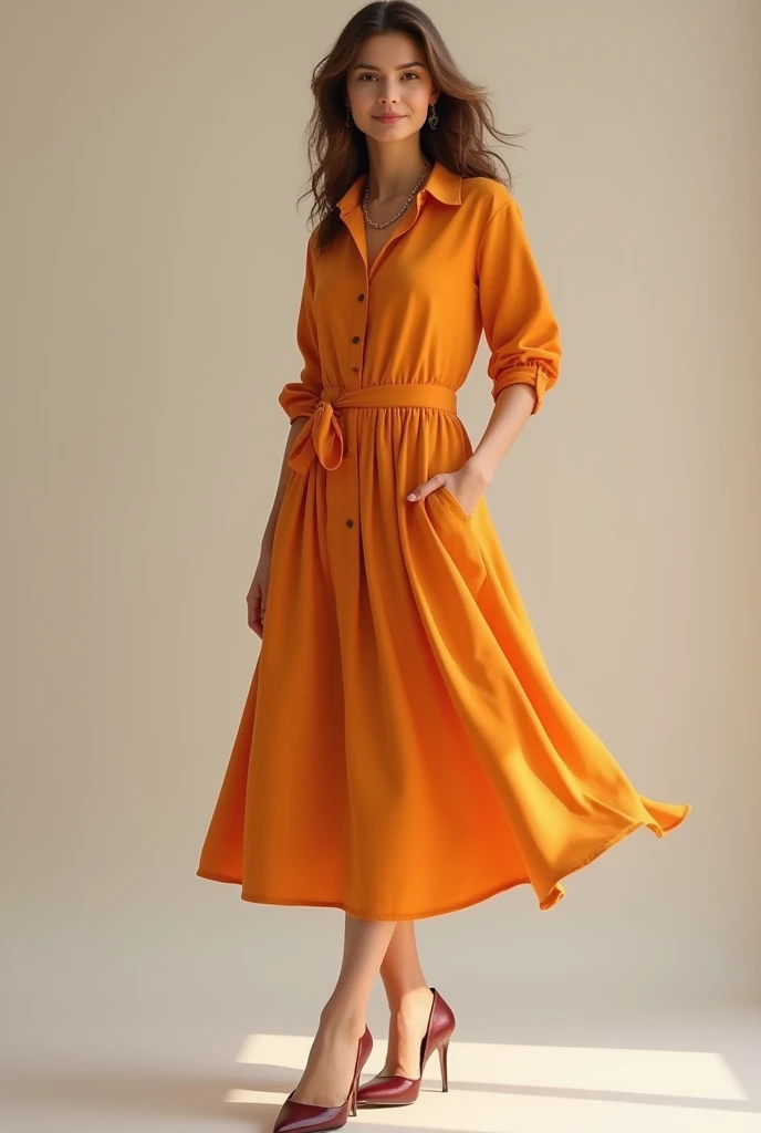 JEUNE FEMME, corp entier, robe jaune