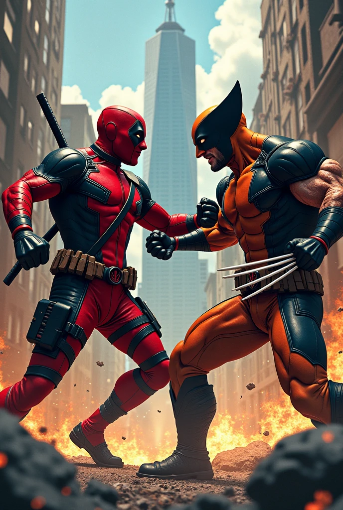 Deadpool & wolverine with snow blood background with text of deadpool & wolverine