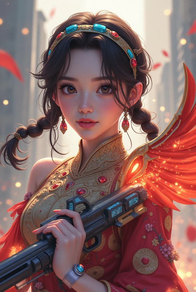 (masterpiece, top quality, best quality, official art, beautiful and aesthetic:1.2), (1 woman:1.3), very detailed,(fractal art:1.1),(fancy:1.1)(flowers:1.3),most detailed,(젠탱글 neon:1.2), (dynamic pose), (추상적 인 배경 neon:1.3), (glowing skin), (various colors:1.4), ,(earring), (feather:1.5) , (flamethrower:1.3),red background,phoenix dress,neon,full hd