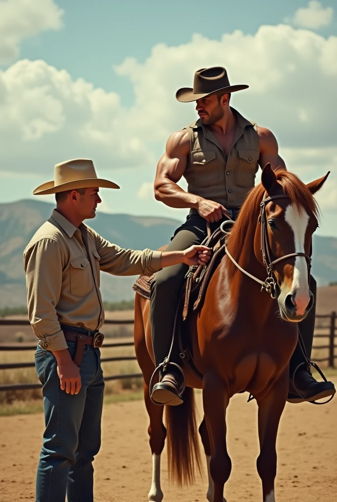 NSFW , masterpiece , NAKED , best quality, detailed face, natural eyes, twosome,, muscled and mature MAN ,handsome hunk  stephen amell as a COWBOY  , TOTALLY NAKED SHOWING HIS HARD COCK ANd BALLS , WEARING HAT , WEARING BOOTS , GUN BELT , sweating,, in a BARN , LAYING DOWN IN HAY