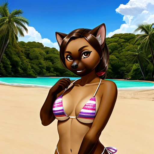 Oily brown tanned brown naked no clothes furry girl on a beach