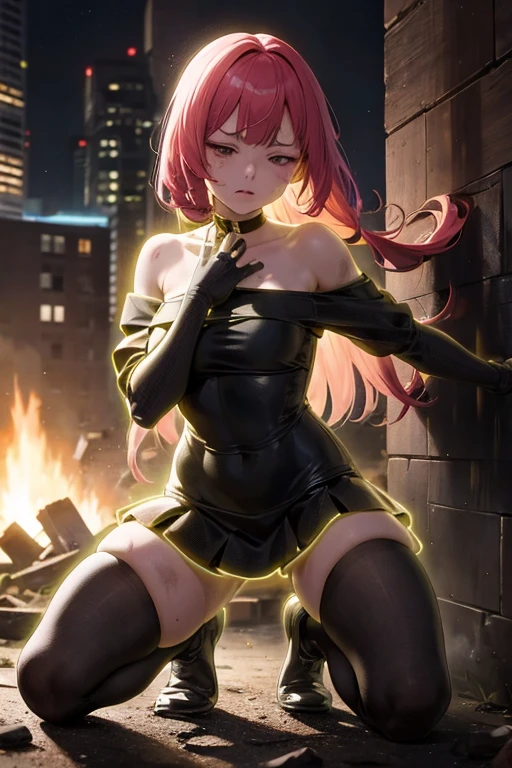 (solo), purple hair, messy hair, mane hair, short hair, short hair, dense hair, wild hair, expressive hair, mature,(25 year old), elf ears, pale skin, red eyes, ((femal)), wearing a black dress shirt, wearing a purple jacket,, rolled up sleeves, beautiful, attractive, eye reflection, medium breast, medium ass, smiling, depth of field, purple thunder aura, blue cinematic lighting, purple ray tracing, depth of field, cinematic lighting, purple ray tracing, UHD, high details, best quality, highres, high quality, award winning, super detail, masterpiece, 8k, UHD, high details, best quality, highres, high quality, award winning, super detail, masterpiece, 8k, digital art, anime coloring, full body shot, body shot, In a fighting position, Hand to hand combat, good face, perfect face, detailed face, good eyes, looking towards the screen.