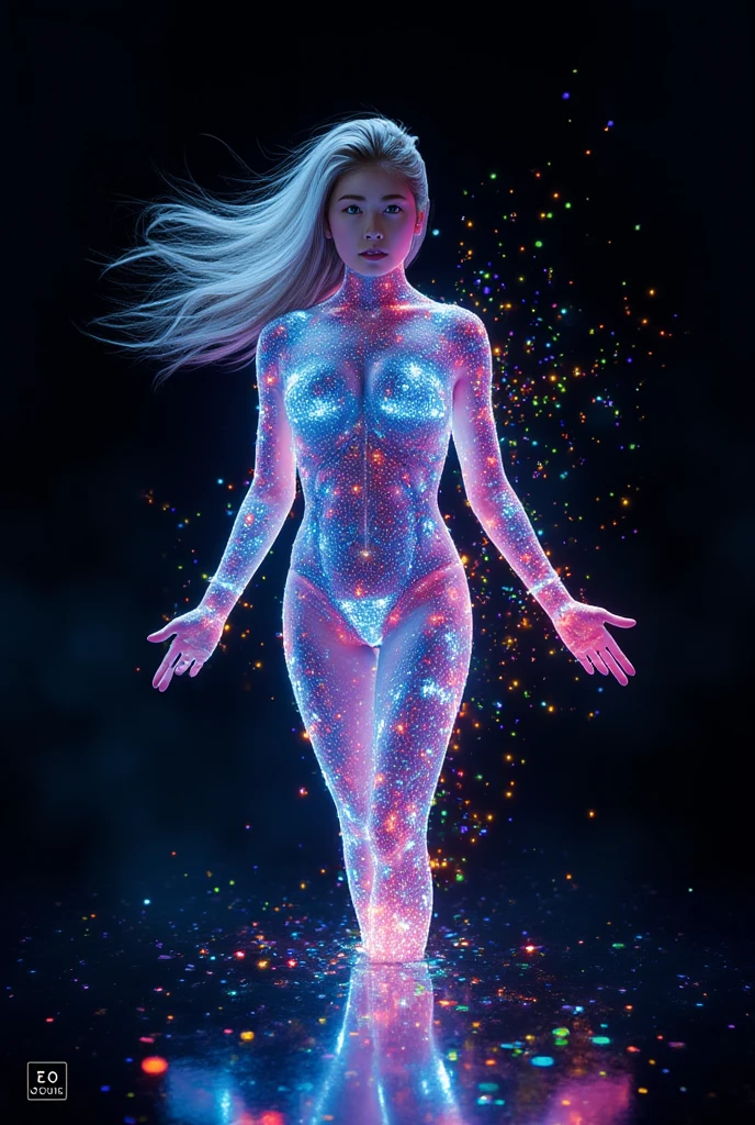 (photorealism:1.2), ((Sexy beautiful girl, cute, Russian beauty, 2, a thin fit body blonde)), ((Highest quality)), ((masterpiece)), (detailed), (masterpiece, best quality), 8K,(((Very detailed))), Race:1.8,Super intricate Race pattern, colorful Race pattern, Transparent body with colored glass background, Mandala, Light Up, cold, 1 female, Open back,