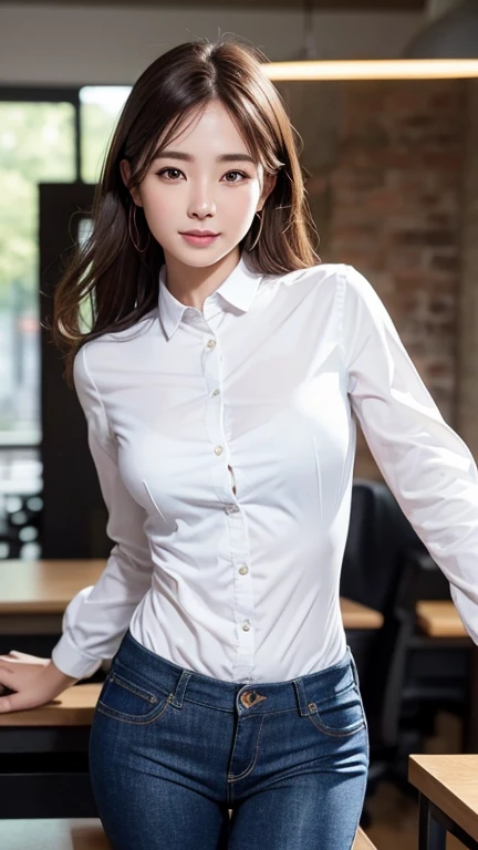 smile、Pussy visible、nipple見え、(translucent shirt:1.3)、(In 8K、highest quality、masterpiece:1.2)、(real、photorealistic:1.37)、Super detailed、1 girl、cute、綺麗なdetailed eyes、office、、(nippleが見えてる:1.2)、 (perfect beautiful beautiful face:1.15)、(closed mouth)、細やかなbeautiful eyes、(no underwear:1.1)、、short cut hair、(Skeleton shirt:1.2)、、(short hair:1.5)、Floating hair NovaFrogStyle、slenderボディ、20 year old woman、brown hair、、brown eyes、small head、((M cup fashion girl、beautiful eyes、real face、real skin、realフェイス、realな肌、detailed eyes、 dynamic pose、viewer、See detailed faces and breasts、announcer,　The tips of the breasts are sticking out。areola sticking out。The shape of the genitals is clearly visible。Lots of eyelashes。pure black eyeshadow。bright red lip。Pure black sexy pin heels。pubic hair。The lower abdomen is bristly。slender。thighs open。pubic hairたくさん、pubic hairがはみ出てる、Petite and delicate figure、(At the office)、camel&#39;s toe、The protruding PUssy＿nipple