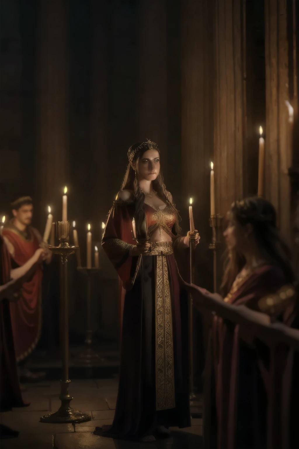a detailed ritual scene of an ancient pagan rite in ancient rome, intricate roman architecture, ornate decorations, candles,torches,ancient roman toga clothing,detailed faces,dramatic lighting,moody atmosphere,cinematic composition,dark and mystical,rich colors,highly detailed,photorealistic,award winning digital art