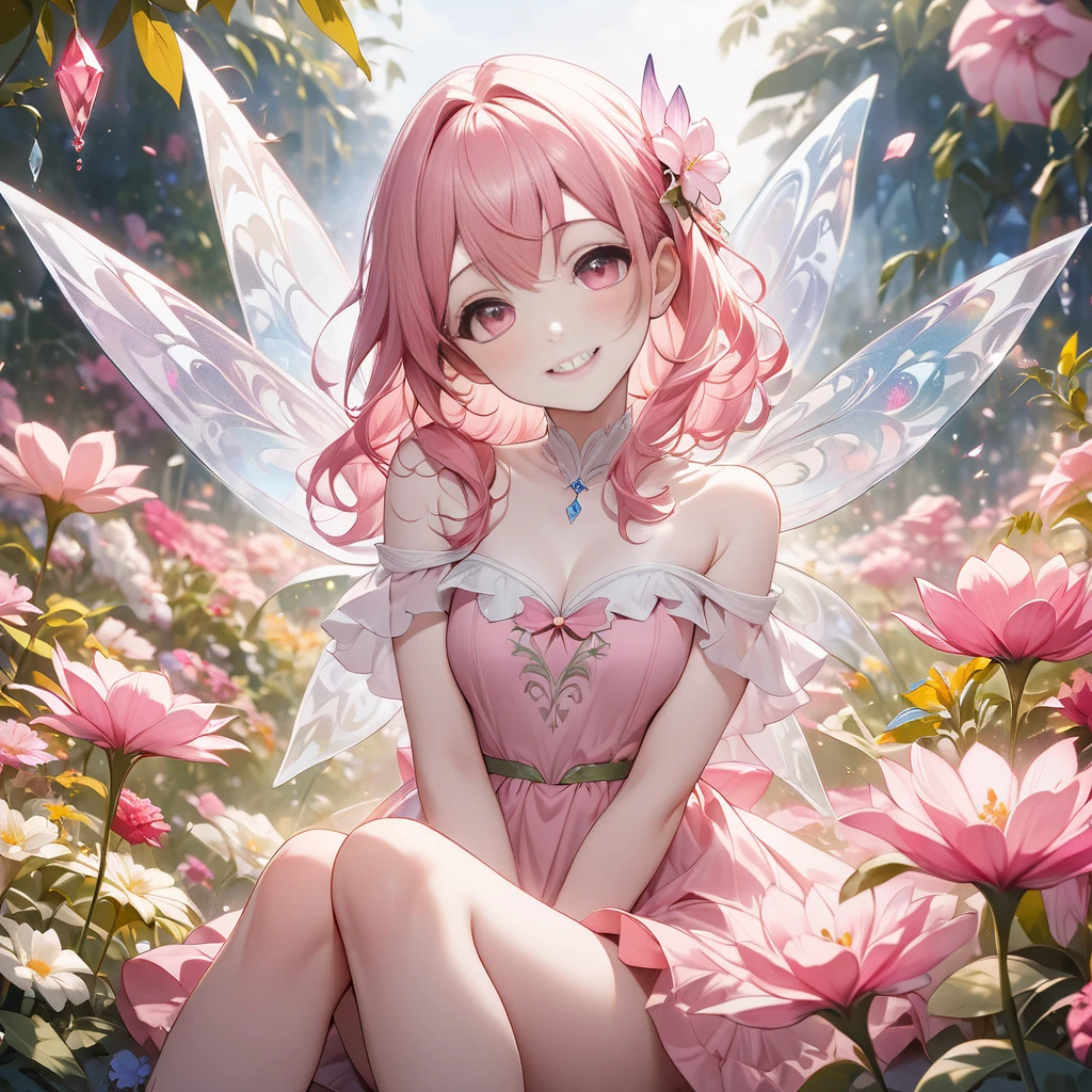 Fairy, girl, pink hair, smiling, magic, floating, cute