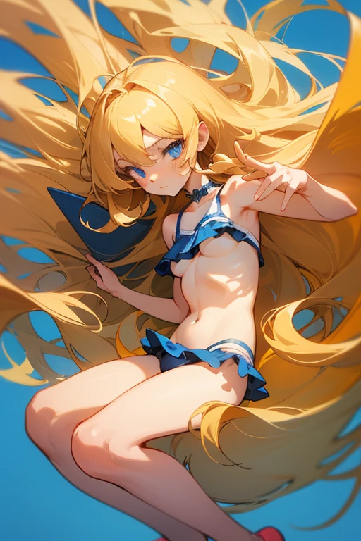 blonde hair,ponytail,micro bikini,Obscene lines,open your legs,squat, medium breasts , No bra, transparent panties,pubic hair ,beach,bangs,belly button,armpit,streak