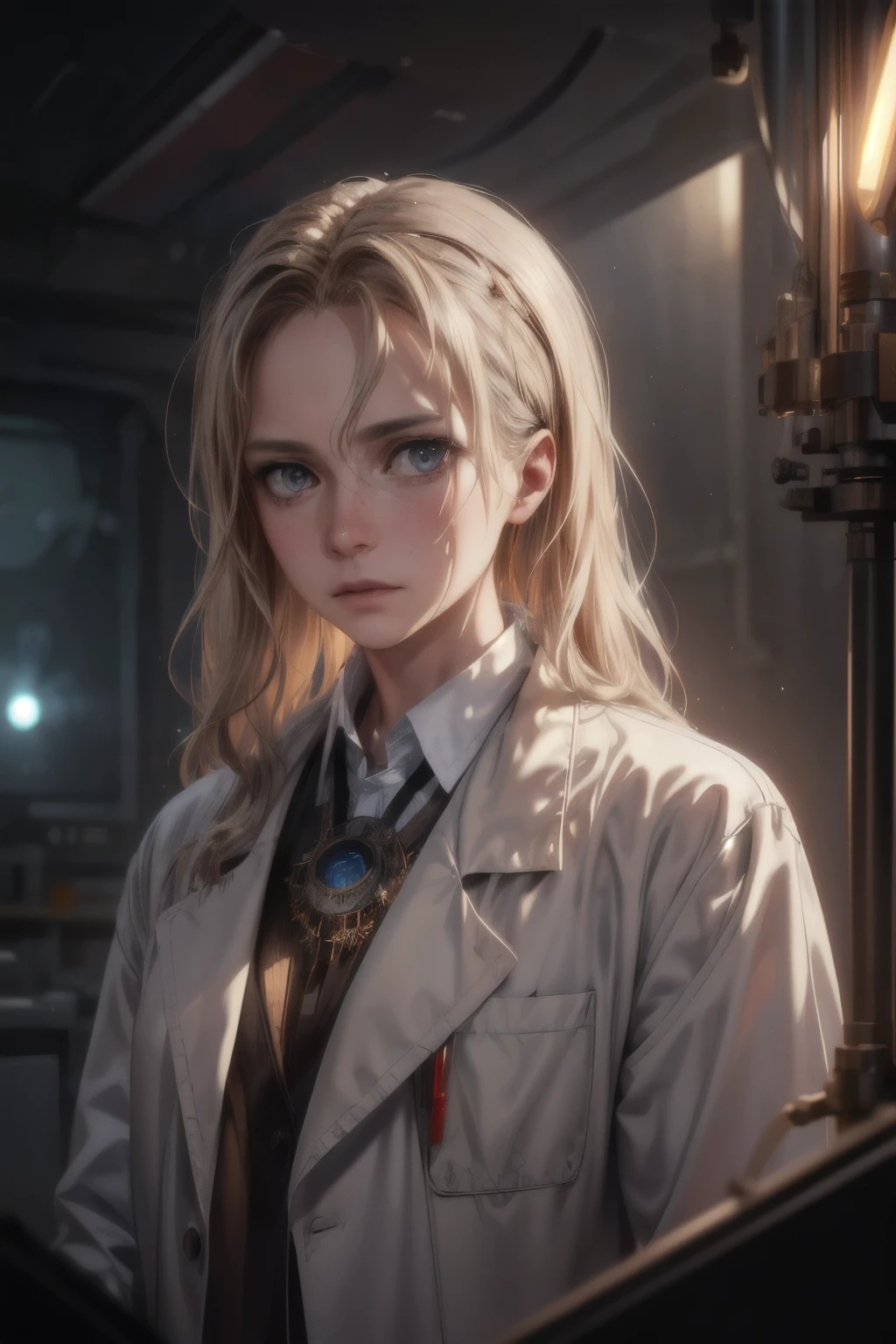((best quality)), ((masterpiece)), (detailed), perfect face,a scientist working on a time machine, detailed portrait of a scientist in a lab, wearing a white lab coat, holding futuristic time machine device, intricate gears and displays, complex scientific equipment, dramatic lighting, cinematic composition, photorealistic, 8k, award winning digital art Canceled by the system