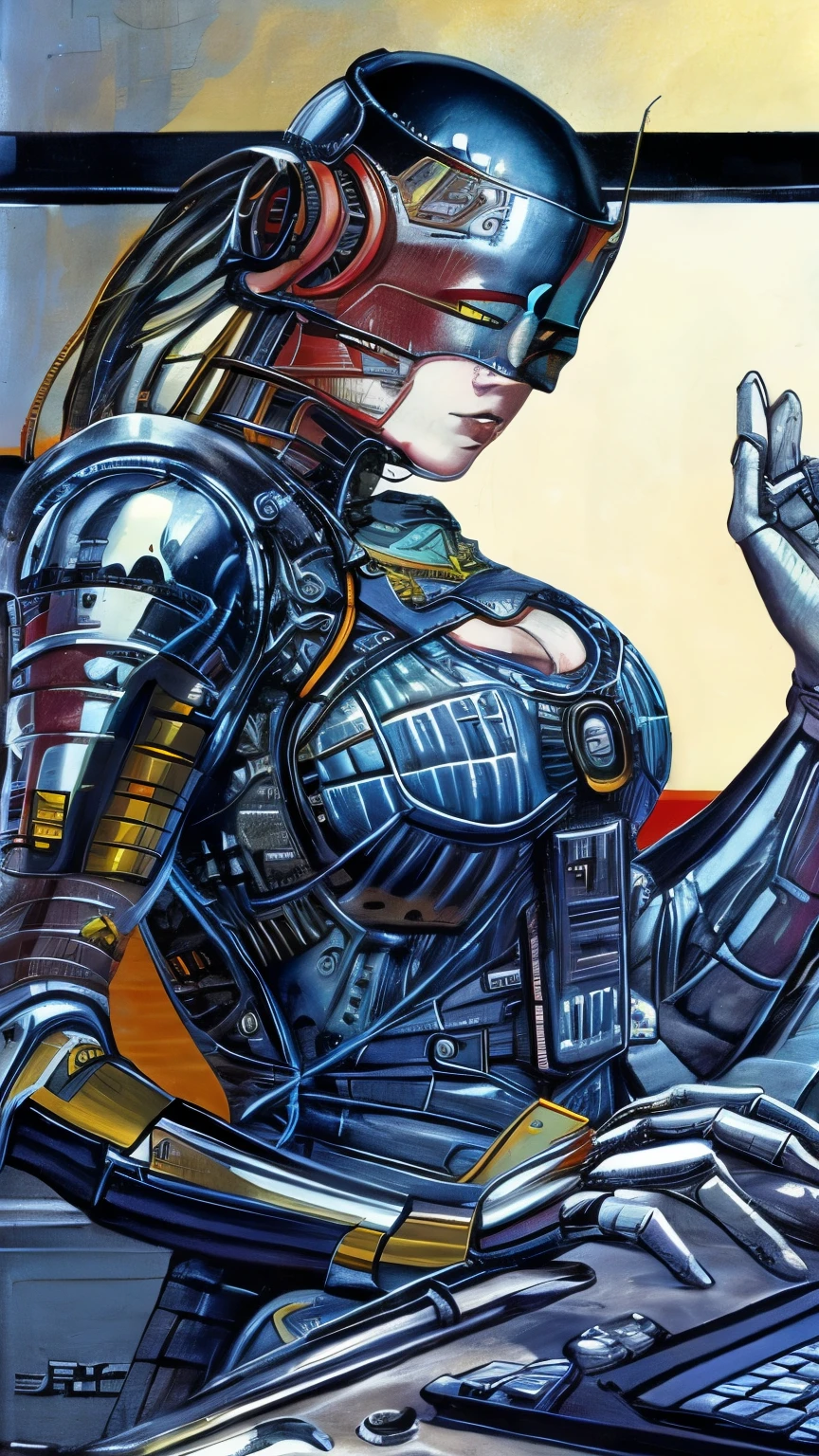 戴著未來style的頭盔 、 Female Robot Portrait in Data Center {x} Close-up of Woman with Red Lips , Cyberpunk Jackie Wells , [[cgsociety 9, style = retrofuturism , Beautiful robot woman , Female Bionic , retro futuristic fashion , Movie scene 《 Replicator 》, Female Robot in Data Center , Moebius Aesthetics , Alien Robot Movie Drama , Depicting Sci-Fi Scenes , Attract Your Audience , sitting, Random Sexy Pose , female panther sexy posture , Curved fit
