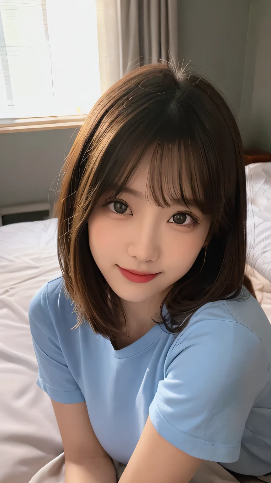 one girl, (a beauty girl, delicate girl:1.3),
break, (pajamas:1.3),
break, very fine eye definition, (symmetrical eyes:1.3),
break, (bedroom:1.3), (all-fours, crawling position:1.3), (shooting from directly below, face down:1.3), perfectly trimmed fingers,
break, small breasts, brown eyes, parted bangs, brown hair,
break, (eyes and faces with detailed:1.0),
break, (masterpiece, best quality, ultra detailed, detailed face, 8k)