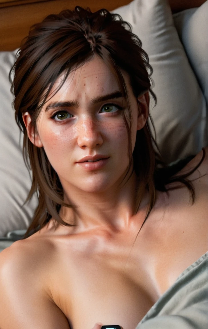 Beautiful young Ellen in tiny dress from the game The last of us part 1, Jogo, Hiper realista, 14 anos, corpo de modelo, seios pequenos, beautiful breasts, cabelo longo, braided hair, pernas longas, 8k, sem calcinha, foco na detalhada