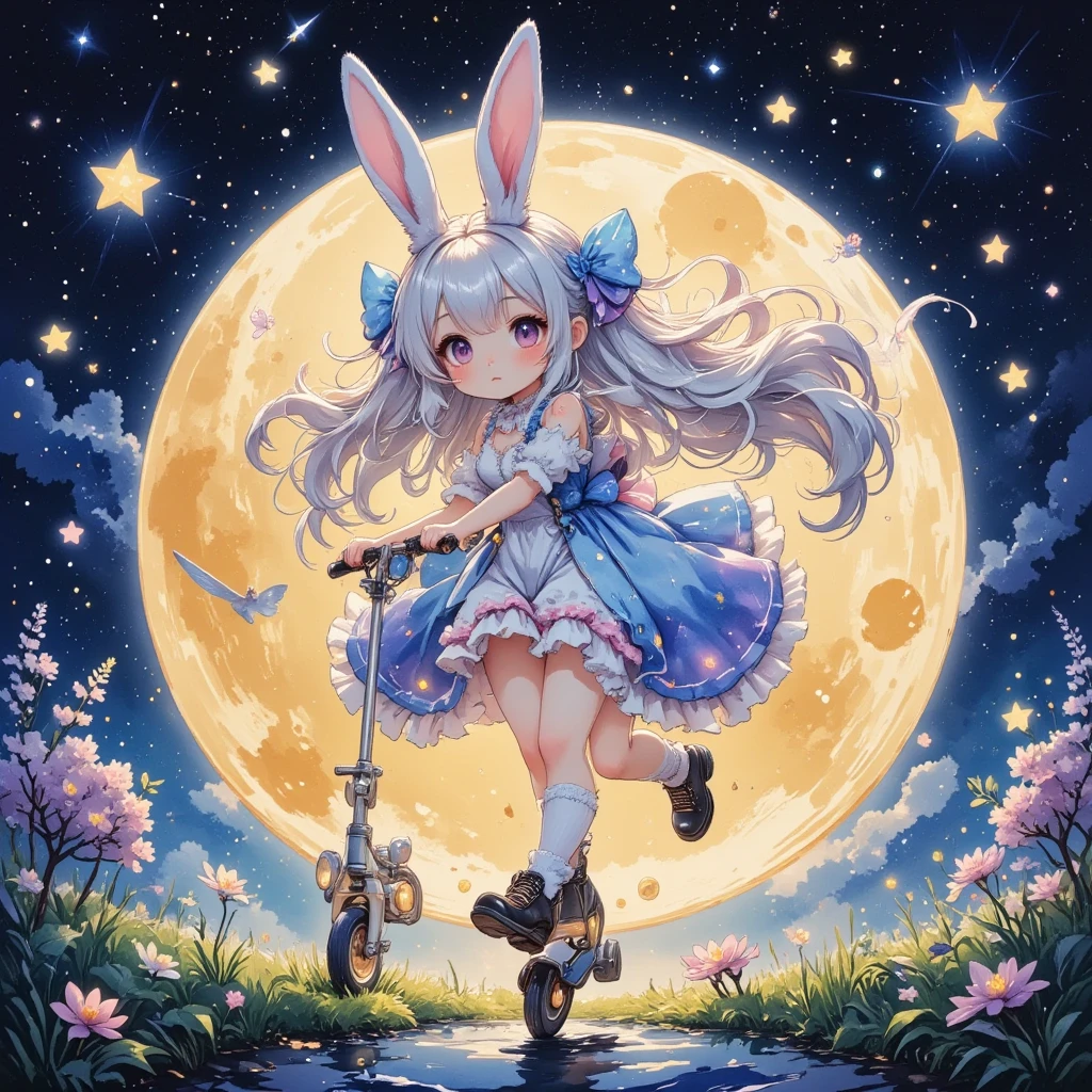 A cute bunny in the grass, spring flowers and trees, blue sky, bright colors, 8k, UHD professional 3d model, anime artwork pixar, 3d style, good shine, OC rendering, volumetric, dramatic lighting, (masterpiece, best quality, Professional, perfect composition, very aesthetic, absurdres, ultra-detailed, intricate details:1.3)