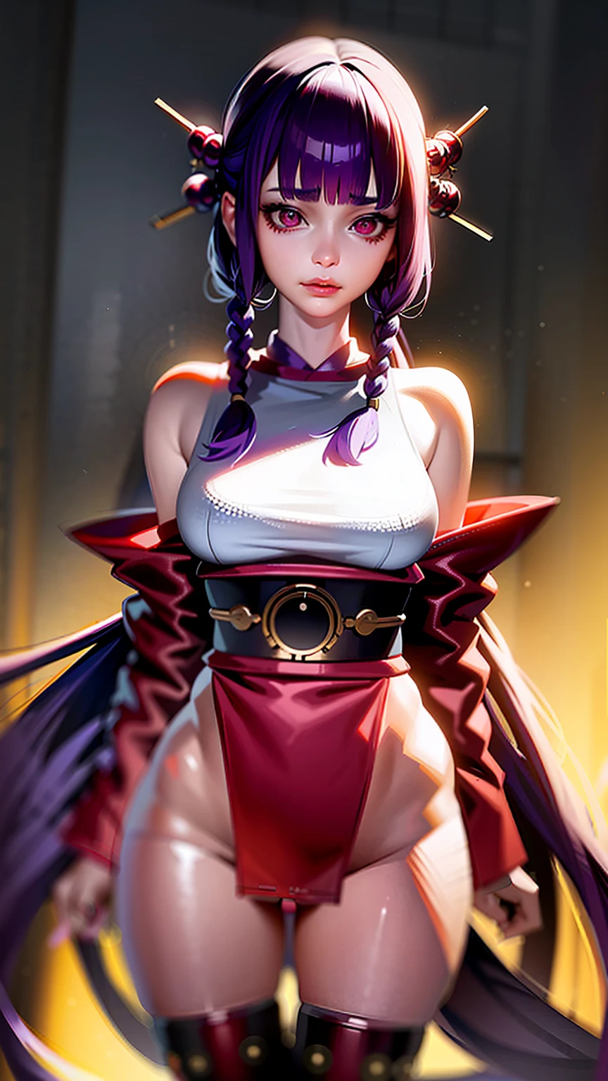 score_9, score_8_up, score_7_up, score_6_up, score_5_up, score_4_up, BREAK ,cowboy shot,1girl,solo,source_anime,anime screencap,
hime cut,blunt bangs,lips,lipstick,breasts apart,plunging neckline,lace robe,boudoir