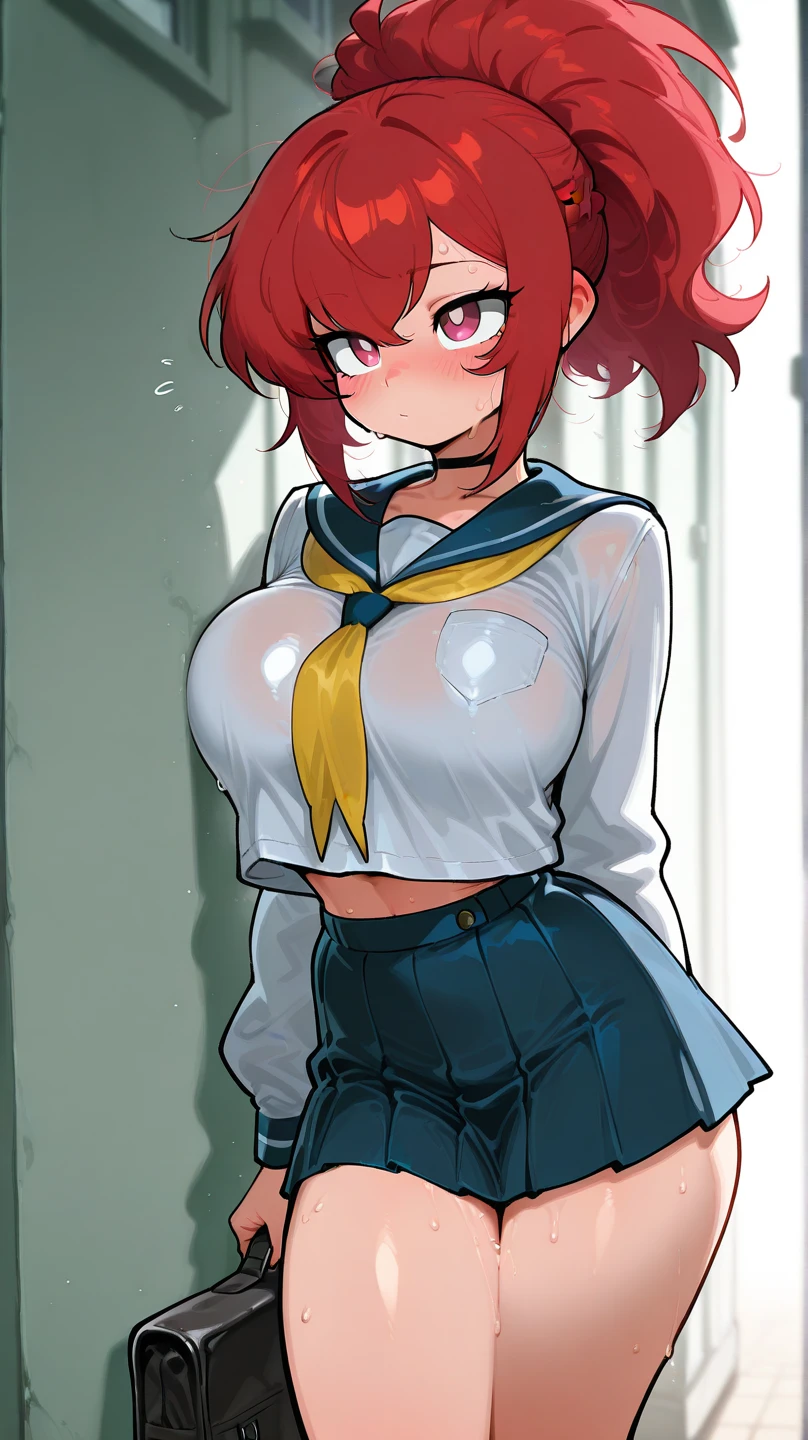 (NSFW, lewd:1.4), (masterpiece:1.4), (best quality:1.4), (ultra-detailed:1.2), (an extremely delicate and beautiful:1.2), (perfect eyes:1.4), (perfect face:1.4), curvy, standing, (open legs:1.6), (skirt lift:1.4), ass focus, looking back, stick out ass, sex toy, (dildo:1.2), (cum on body:1.5), (projectile cum:1.2), (excessive cum:1.5), (pussy cum:1.2), (cum in anus:1.2), (facial:1.6), (ecstasy:1.6), (slut:1.4), (vulgarity:1.4), (fucked silly:1.5), (trembling:1.4), wince, (public indecency:1.4), (femaleranma, braided ponytail:1.5),
