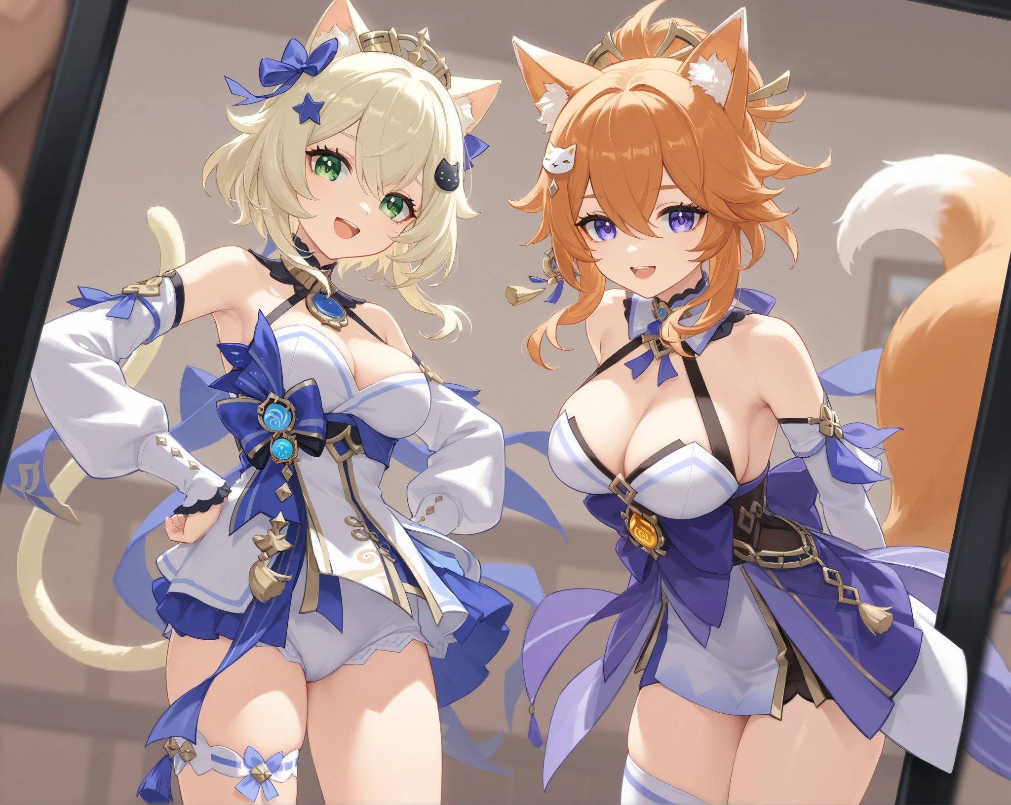 score_9. score_8_up. score_7_up, tr2nsf0rmati0n, transformation, before and after, 1girl, umamusume, horse ears, horse tail, tan, slutty_clothes, corruption, corrupt_girl, gyaru, solo, standing, curvy body, thick thighs, wide hip, gentle smile,sci-fi, pleated skirt, showgirl skirt, laboratory, purple theme, sexy, corruption bodysuit, see-through leotard, look down, dark and evil theme, magical girl, corruption, shiny skin,