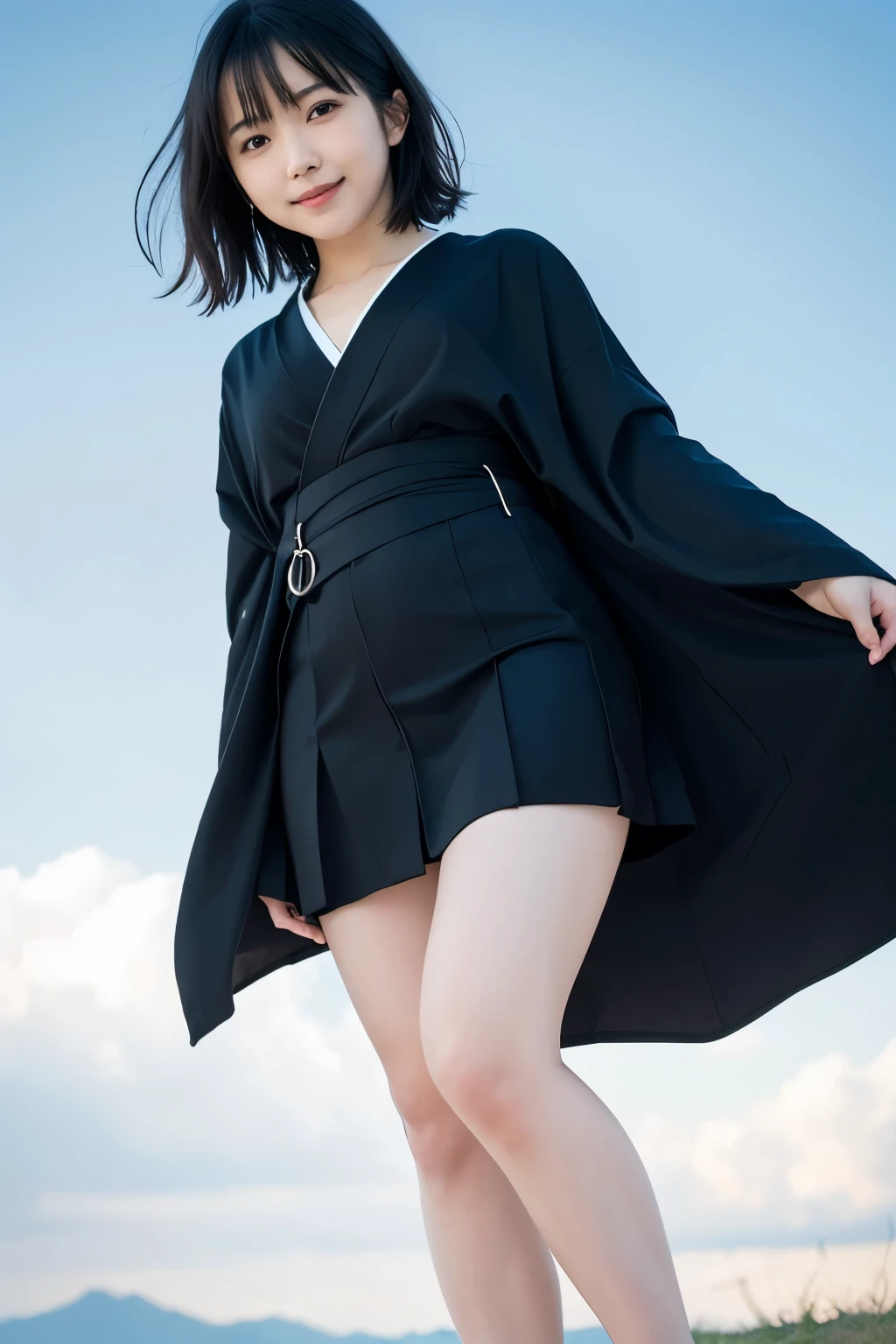 (8k, photorealistic, ultra detail, best quality, super high resolution),( professional lighting , Warm colors:1.2)
( cute eyes , BLACK EYES:1.3),(fair skin color, fresh skin:1.2), ( extremely beautiful face :1.3),
( Extremely Beautiful Japanese Actress ),( Neat young girl),( Obedient, Neat , intellectual , Kindly:1.3),( shyly ,With love:1.2),( shyly, smile:1.2),(, staring With love at viewer),
( Short Curly Hair , black hair:1.25),(beautiful Obedient girl:1.3)
(beautiful Neat girl in kimono is poised:1.25)
( Her beautiful thighs are sticking out of her skirt:1.2),( Beautiful Legs:1.15)
( Her kimono hem is swaying in the wind , spread the hem of the kimono :1.2)
( The petals are blowing in the wind and dancing around the woman)
( Beautiful Eye Details :1.1),
( shyly , With love looking at viewer:1.2),(kind smile:1.1),( detailed beautiful face:1.15)
full body, from below