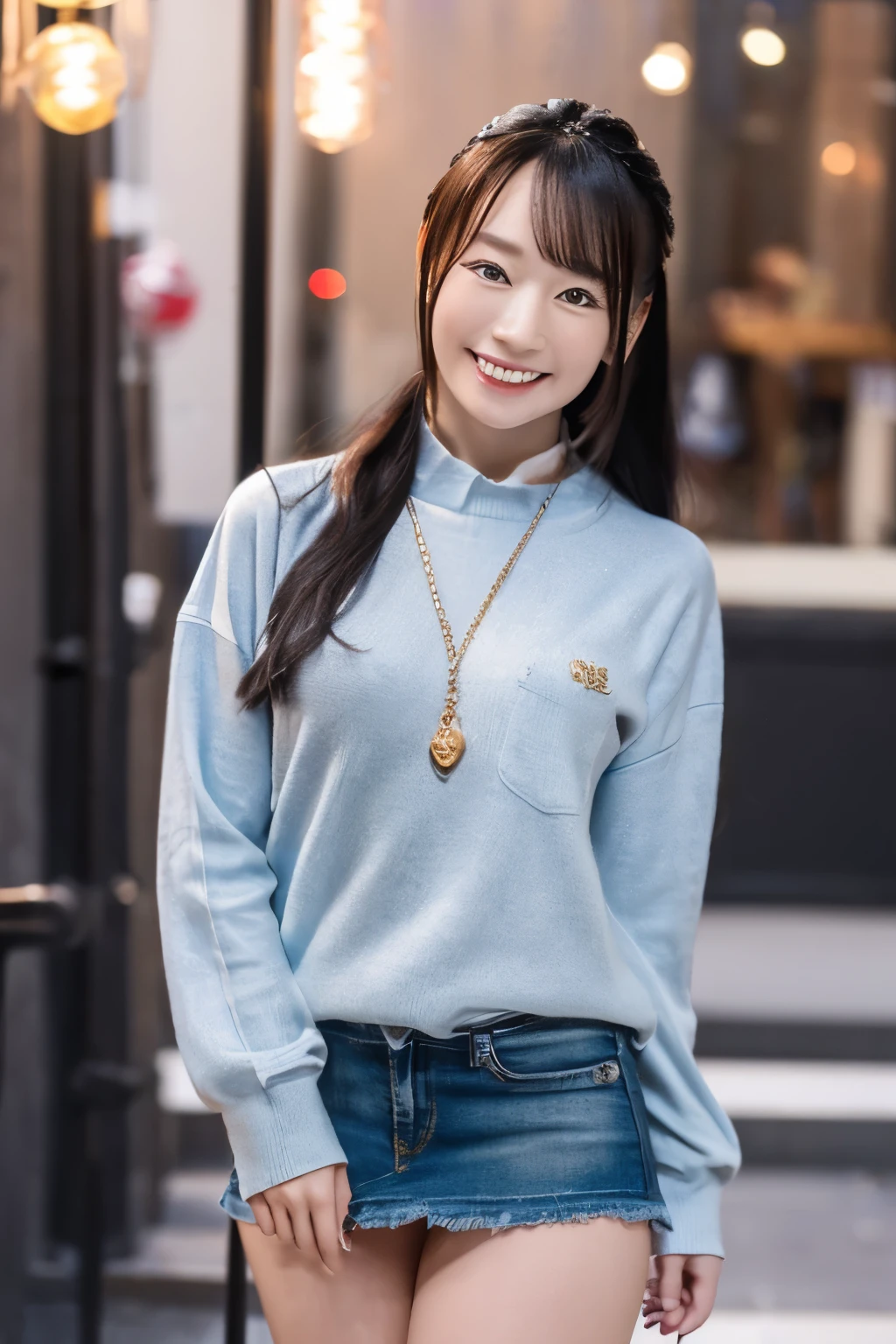 (8K、Raw photography、top-quality、masterpiece:1.2)、(masterpiece,top-quality,超A high resolution),whole body, A Japanese Lady, Kawaii Girl、beautifull detailed face,View photographer、,extremely detailed eye and face, Sharp pupils, Natural makeup,slick hair, Professional Lighting,Happy smile、lipgloss、(((Very cute *********** girl)))、(((Everyday clothes、a miniskirt))),(((swing))), mizuki nana