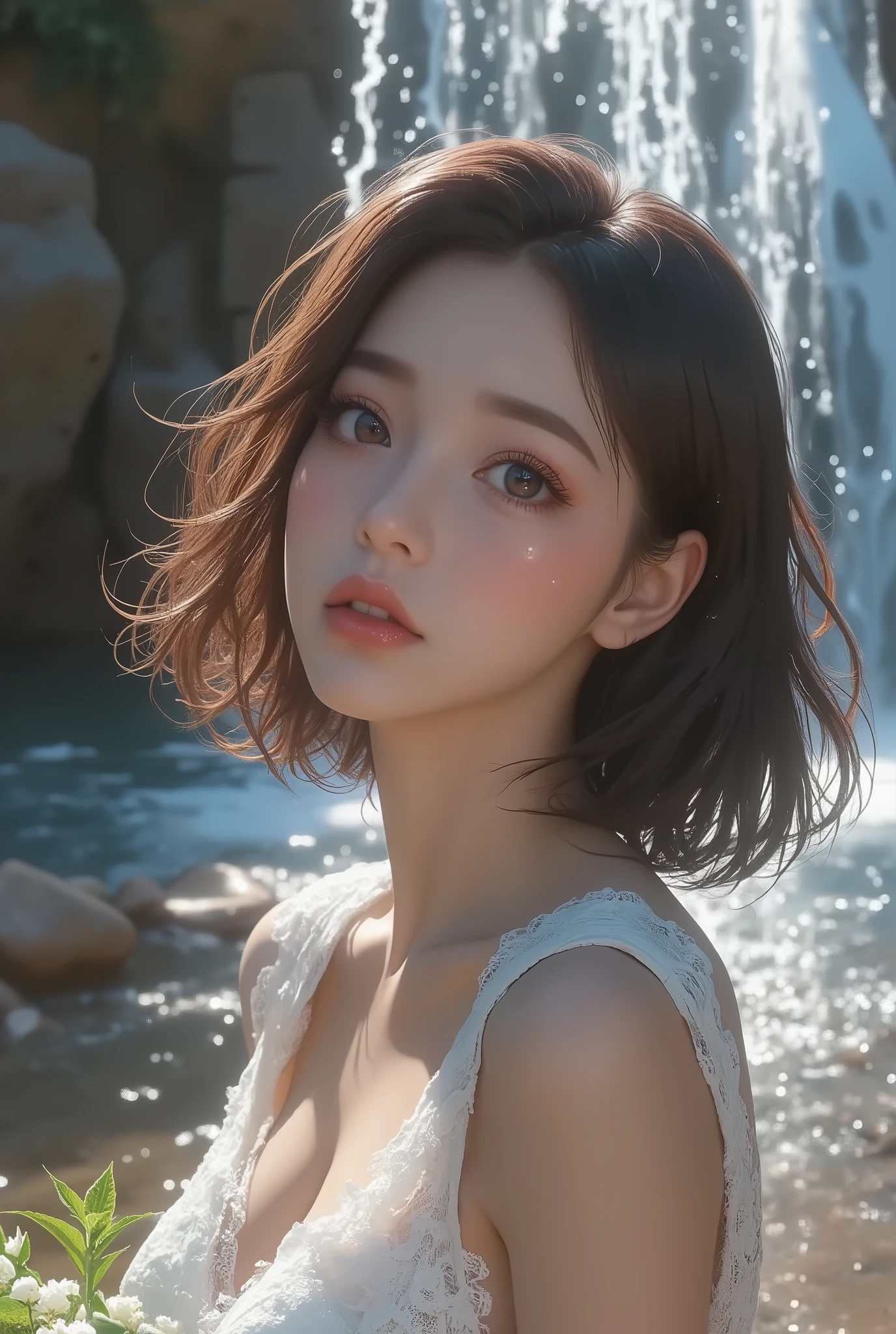 masterpiece, best quality, (dark photo:1.3), photorealistic, 1girl, profile face, flat bangs, bobo hair, stunning innocent symmetry face, shirt, emotional, ulzzang, (PureErosFace_V1:0.7)
