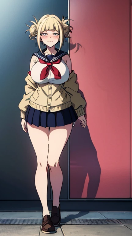 (( 1girl in)), NSFW、blush,well-muscled、Dark blue hair、Blue eyes、(((large full breasts)))、((big butts))、(((thick thighs)))、Sweat、:D、Short hair、bob cuts、Blunt bangs、School uniform、Red mini skirt、Blue jacket、Blackknee Socks、(White lace panties)、spreading legs、Station platform、From below、((Panchira))