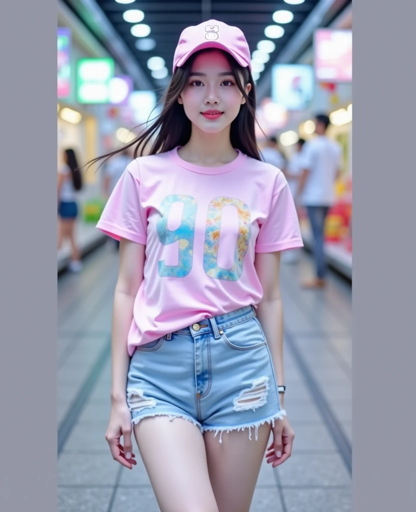 (skin blemish:1.2), (skindentation), black eye, 1woman, 25yo, (((woman))), solo, realistic, best quality, photorealistic, masterpiece, 8k, high res, solo, extremely detailed face, (professional lighting, bokeh), (light particles, lens flare, glowing particles:0.6), (dynamic pose:1.2), soft lighting, top angle view, fashionable and trendy atmosphere, Japan, Hokkaido, street, city, park, shop, river, ((daytime)), sky, ((looking at the viewer:1)), (looking at the camera),(portrait:0.6), cowboy shot, gorgeous, walking, hands down, keep original facial proportion, wide shoulder, full body, (medium breast), (medium hair), brown hair, floating hair, lips, lipstick, seductive smile, floating hair, smile, open_mouth, teeth, T-shirt, shorts, jeans, eyelashes, mole, (mole under eye:1),    <lora:MaggieFaigor:0.8>