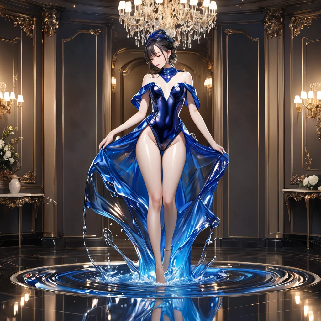 masterpiece,best quality,ultra-detailed,Epic CG masterpiece, hdr,dtm, full ha,8K, ultra detailed graphic tension, dynamic poses, stunning colors, 3D rendering, surrealism, cinematic lighting effects, realism, 00 renderer, super realistic, full - body photos, super vista, super wide Angle, HD,(Blue smoke enveloped the body:1.3),Long blue cheongsam,(Black background:1.5),1girl,solo,chun-li,dynamic posture,spike bracelet,fighting stance, (full body:1.5),(long legs:1.4), (Black transparent pantyhose:1.3),(Milky skin:1.6), (shiny skin:1.4),A shot with tension,(sky glows blue,Visual impact,giving the poster a dynamic and visually striking appearance:1.2),Chinese Zen style,impactful picture,(female muscles),bodybuilding, black background,neon lights
