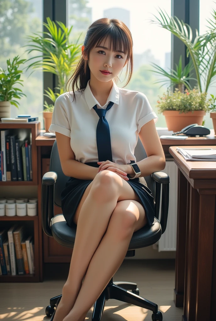 À la Fed woman sitting on desk, graceful legs, long thin legs, thigh and skirt, long legs, standing in class, very beautiful slim legs, very beautiful long slim legs, sitting on desk, office clothes, nice legs, good waist and long legs, beautiful legs, surreal schoolgirl, cleavage, big, round breasts in front