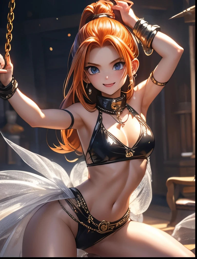 (((SFW、Accuracy、Highest quality、 A first-class masterpiece 、 Normal body 、8k、 detailed face 、 super precision 、 Normal Hands 、5 fingers、Highest、3d)))、" DRAGON QUEST"、Barbara、 orange hair、 short、Big Breasts、 slender、 slim、 Ultra Thin Transparent Sheer White Tube Top、Ultra Thin Sheer Transparent White Waist Wrap 、Navel exposed、Confusion、confusion、 reality 、shame、 embarrassing、tears、Bearish、blush、Puzzled、impatience、Dance loudly、Manipulated and danced、Naughty dances 、sexy dance with open legs、Dance with your legs high、Strip Dance、 can't go against it、The body moves on its own、 slave iron collar 、Chain Handcuffs 、Forced Consequence、Hot flashes、 Prodigal Face、pleasure