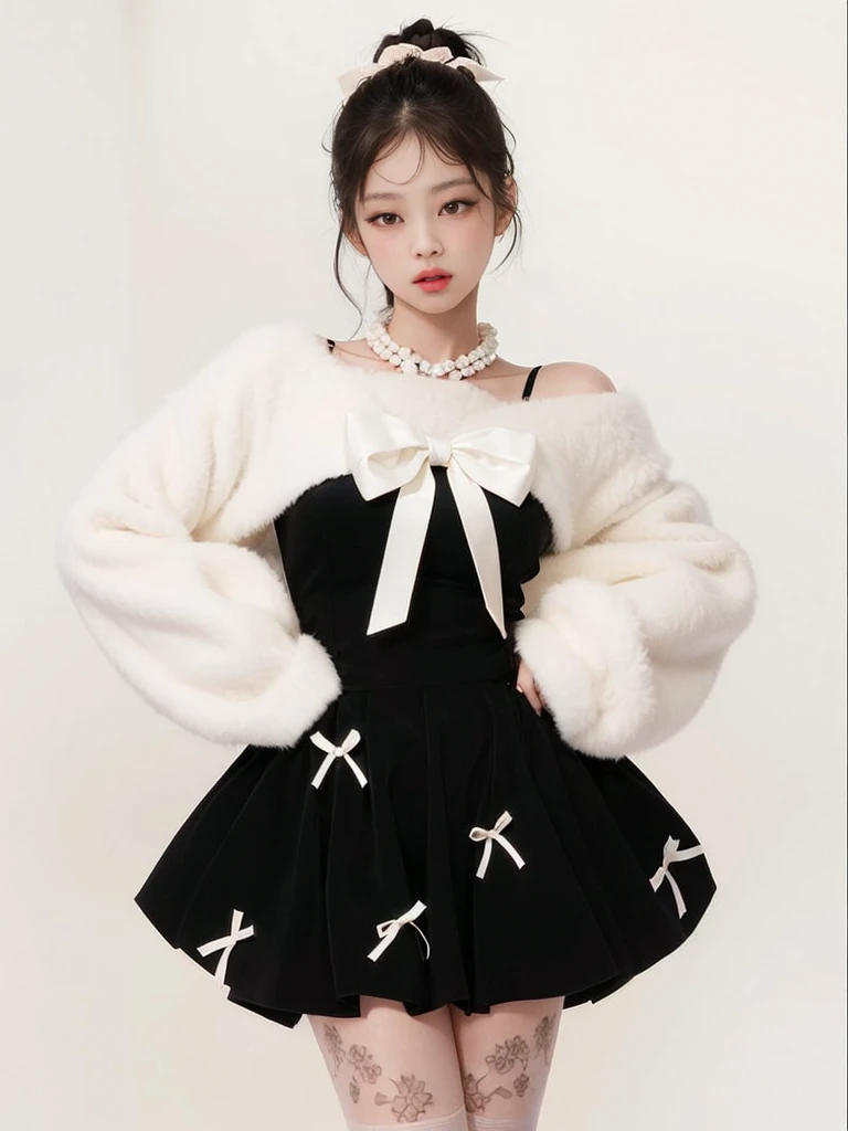   black Pink jennie  ,    almond-shaped eyes ,       full lips  ,   big and voluptuous  .   flirty look  . no bangs  