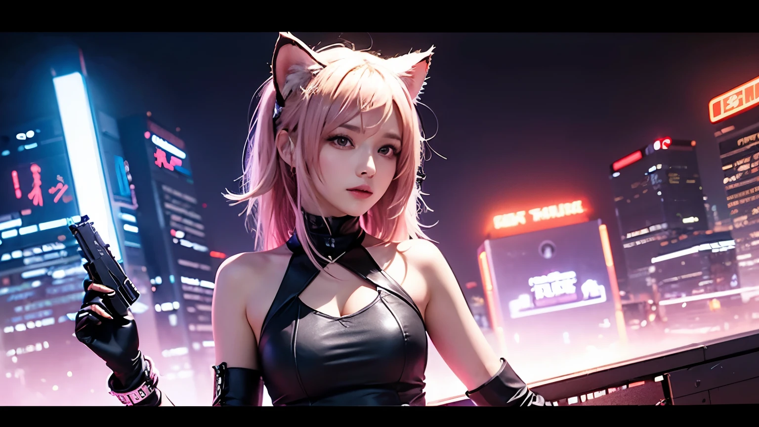 cyberpunked a leather jacket Kizi smil beste-Qualit masterpiece Super-High Resolution A futuristic world Twin-tailed Bodysuits