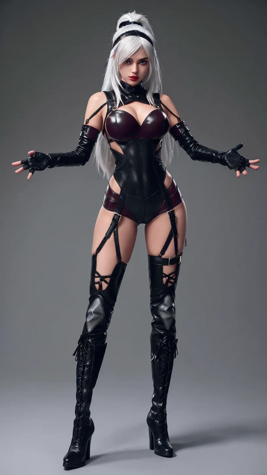 (Best quality, ((masterpiece)), 8k, raw, ((a hot chick young girl)), ((detailed face)), (good anatomy), detailed eyes, detailed face, (((black latex with Garter Belts Sexy ))), (((good anatomy))), (big tits), (PUSH UP TITS), (((WEARING A BLACK spiderman mask))), (tits on focus), ((wearing high heels)), ((venom outfit)), batman, (diablo), (((black underground style background))), (((blood flows on the ground))),(((long white hair))), (((it is photographed from side))), ((she looks up)), ((her costume are very torn in several places)), (((platform high heels))), carbon corset, (sitting on a chair), (((crossed legs))), ((((erotic model pose))), full erotic picture, (((crossed long legs)))