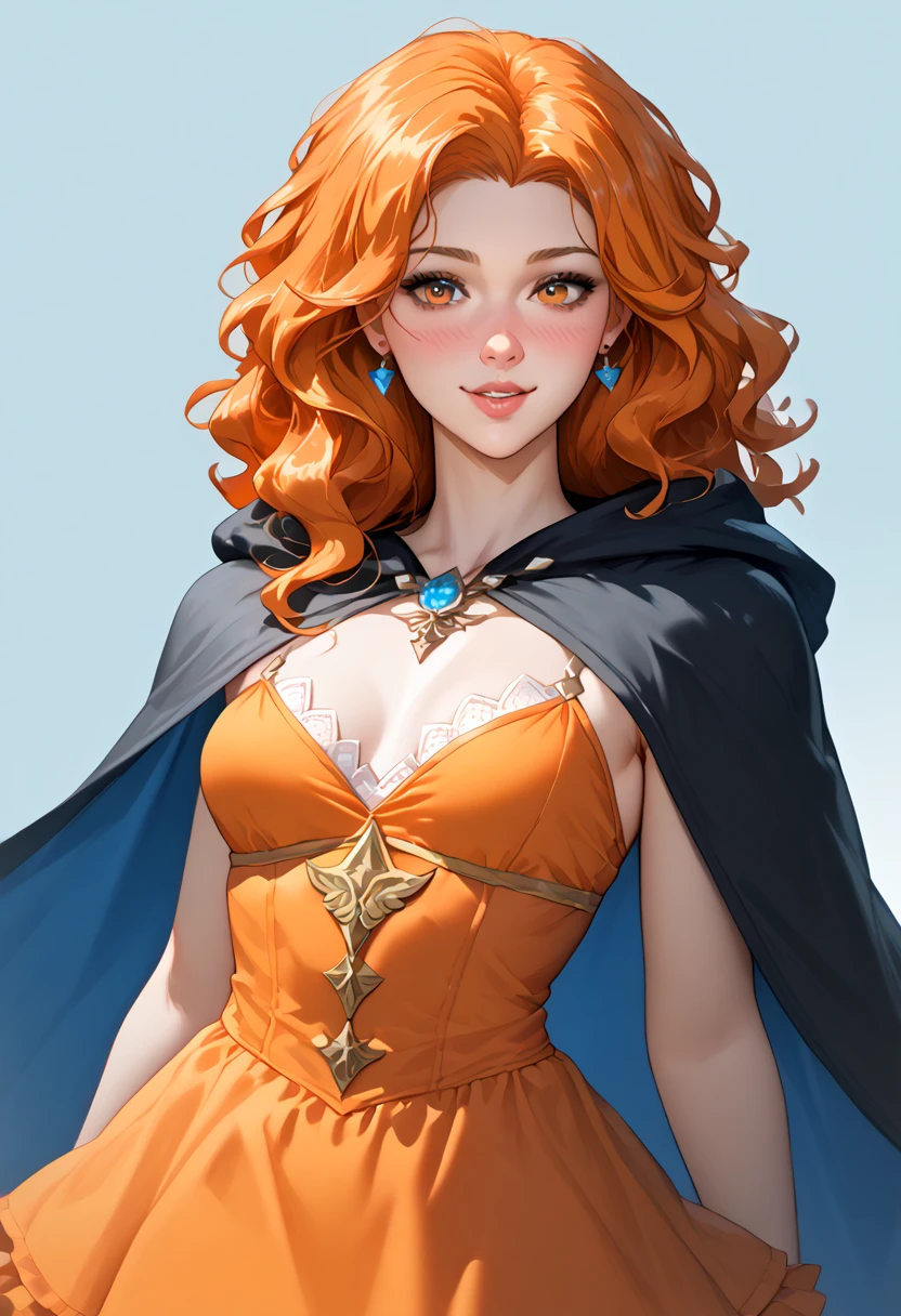 Perfect、Masterpiece、Professional illustrations、Perfect looks、Sharp lines、Cinematic lighting、Detailed face、Detailed eyes and pupils、Detailed hair、Beauty、Alone、female、sauce_game、Dragon Quest IV Arena、Big Breasts、Large Breasts、Confident expression、Orange Hair、Curly Long Hair、Yellow sleeveless dress、Black tights、Purple Cape、Purple hat with a triangular shape、Orange boots、Best Angle、Best Shot
