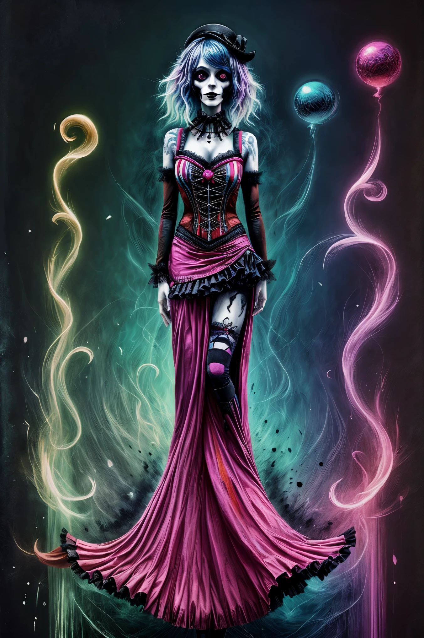 Let the lora pastel goth dark circus effect and change the image. Ultradetailed, ultra realistic, photo realistic 