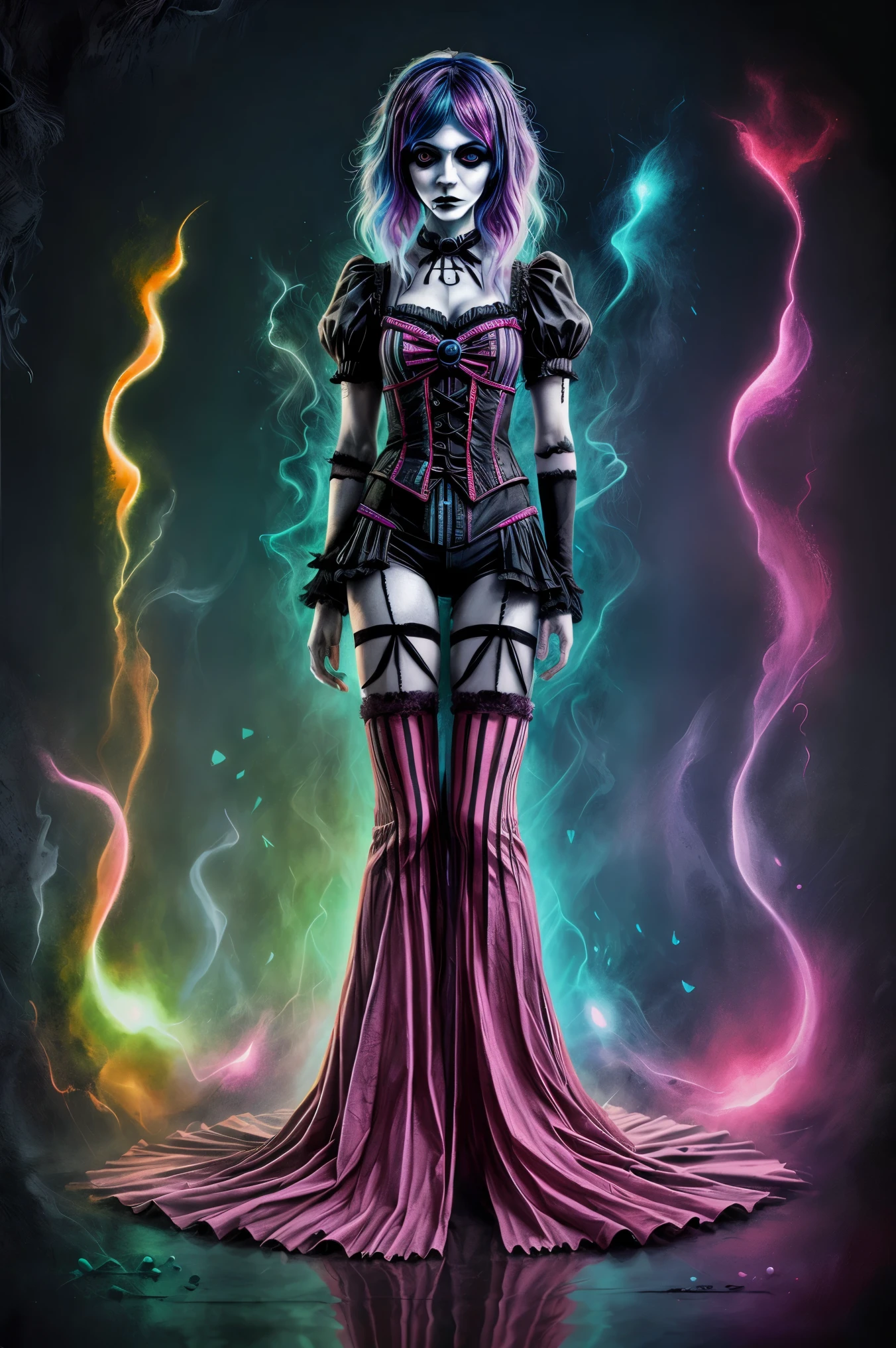 Let the lora pastel goth dark circus effect and change the image. Ultradetailed, ultra realistic, photo realistic