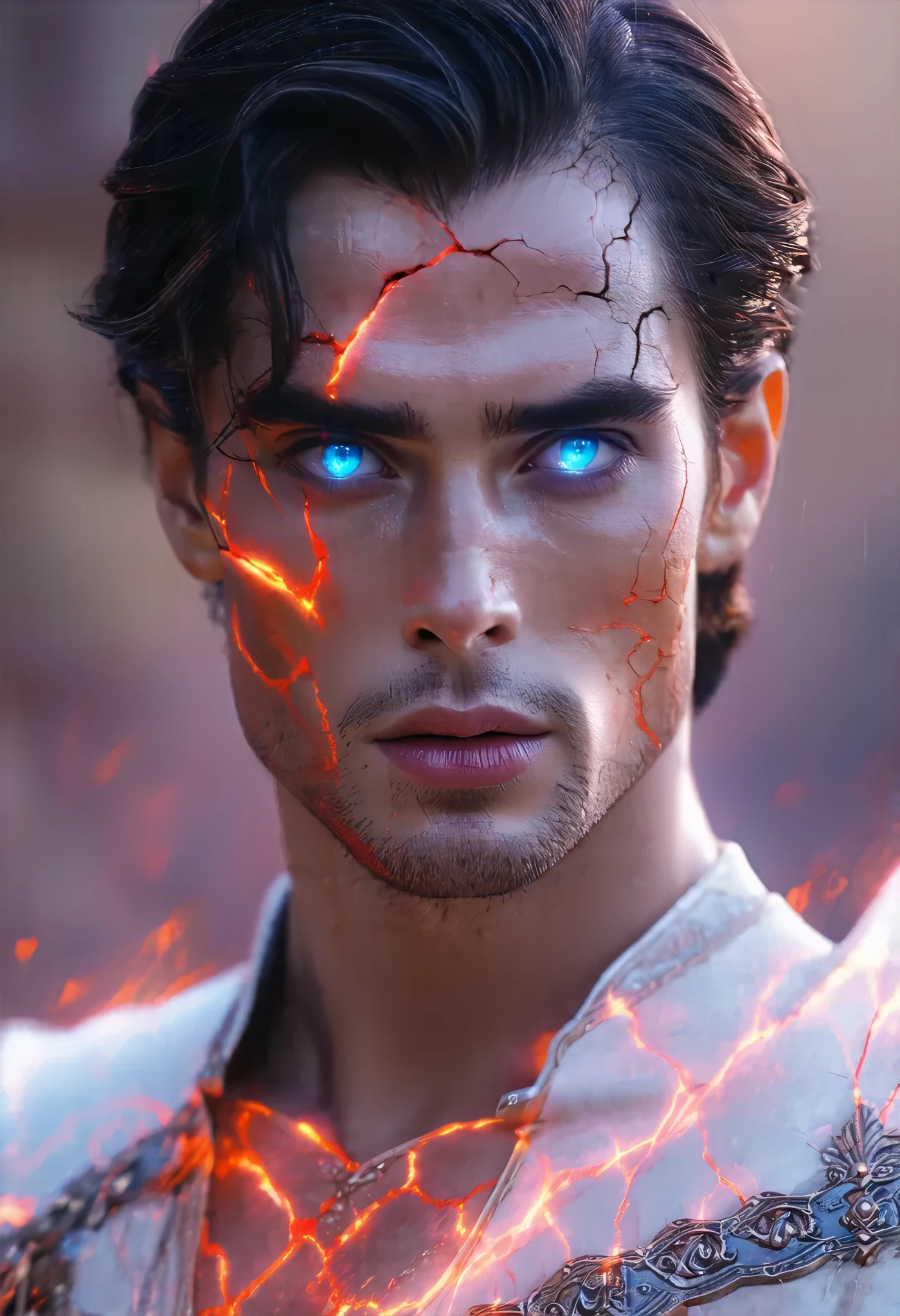 Satoru Gojo, niji style, sci-fi, epic, smoke, mid journey style, face concentrate, detailed face, detailed body, highest quality