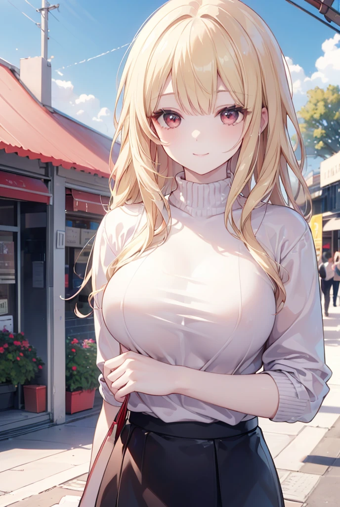 masterpiece, best quality, highres, kitagawa marin, 1girl, blonde hair, long hair, multicolored hair, red eyes, jewelry, earrings, piercing, black choker, grin, smile, standing, outdoors street, nude, nipples, breast, vagina, full body, squatting, no clothes