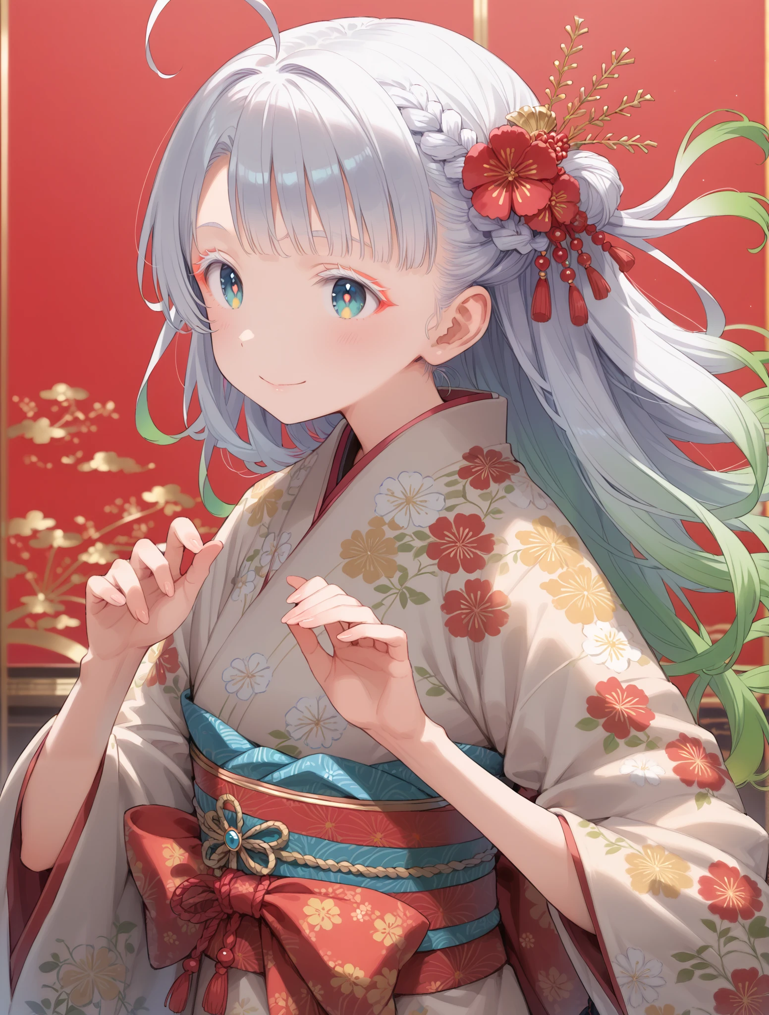 Anime girl with blue hair and a flower in her hair - SeaArt AI