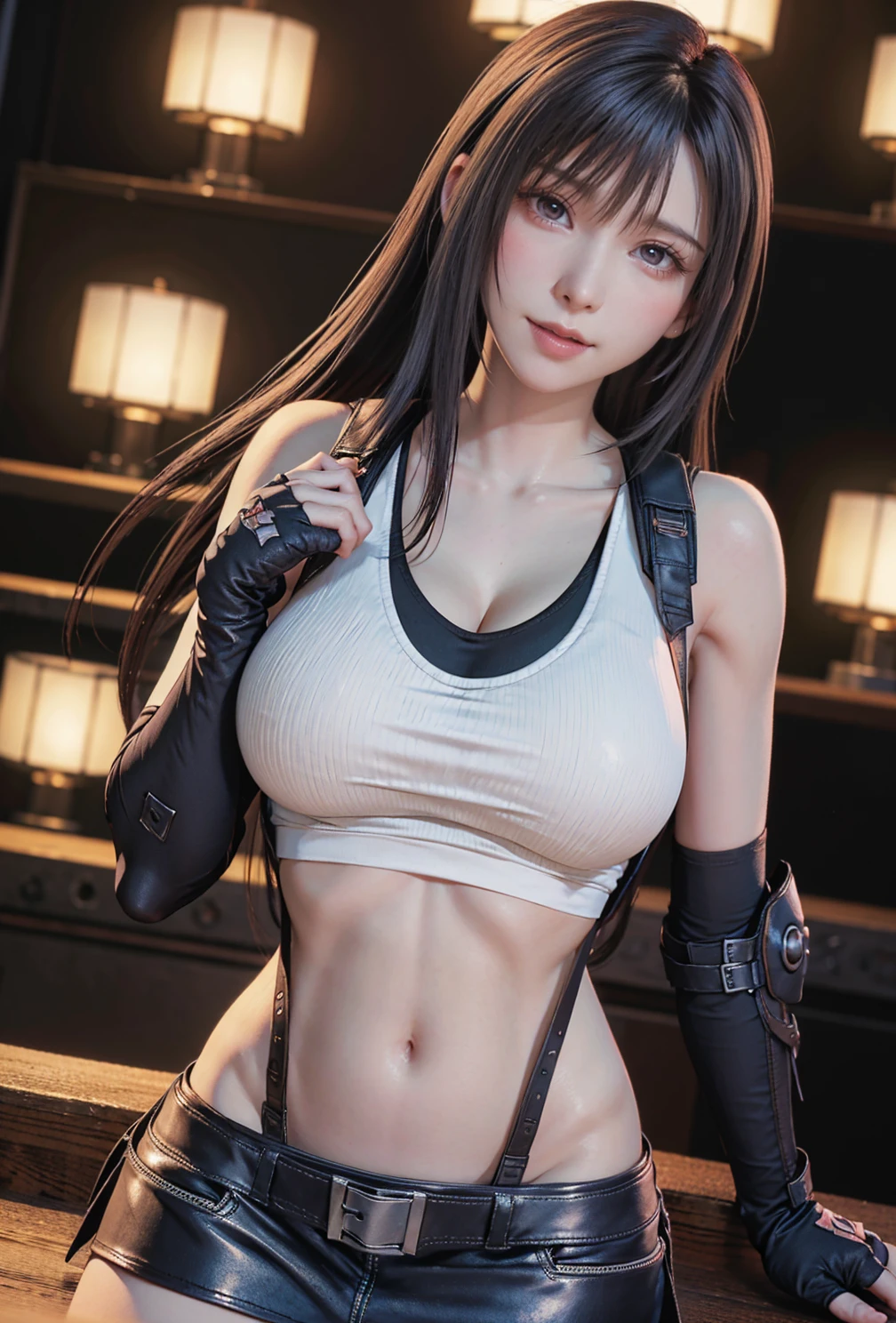 8K, Top Quality, Intricate Details, Ultra Detail, Ultra High Resolution, Masterpiece, close up shot, (full body: 1.1), Slender, Smile, (Makeup: 0.4), (), (Fluffy Eyes: 1.21), ((bangs)), 1girl, solo, 1 girl, (((red eyes, black hair, bangs, long hair)), ((Tifa,Tifa・lockhart,Final Fantasy 7,FF7,l)), close up shot, , ((tall)), (((fit body))), (((slim face))), sharp face, ((naked, nude , cat ears, cat tail, cat glove, cat paws)) , (detailed face), sharp face, small lips, ( spread legs,),
((, )), , ((,)), detailed face, detailed breast, large breast, huge breast, ((detail nipple )), , Narrow Waist, Skinny, tall , 175 cm tall, Muscular, Navel, Exposed Abdomen, Pointed Chest,, Beautiful girl with accentuated slender abs: 1.4, Six Pack Abs: 1.4,, Perfect Body, detail leg, (( dark background)), black background,