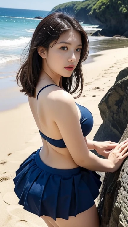 (Beautiful japanese woman:1.2) (bold make-up) (slim body) (gigantic breast:1.2) deep (High quality) HD, super detail, high details, high quality, award winning, best quality, highres, 1080P, HD, 16k, big tits , round tits, hanging , deep cleavage, open cleavage, cleavage, (tan skin:1.2) (long hair), wear tropical bikini (sideboob:1.2)