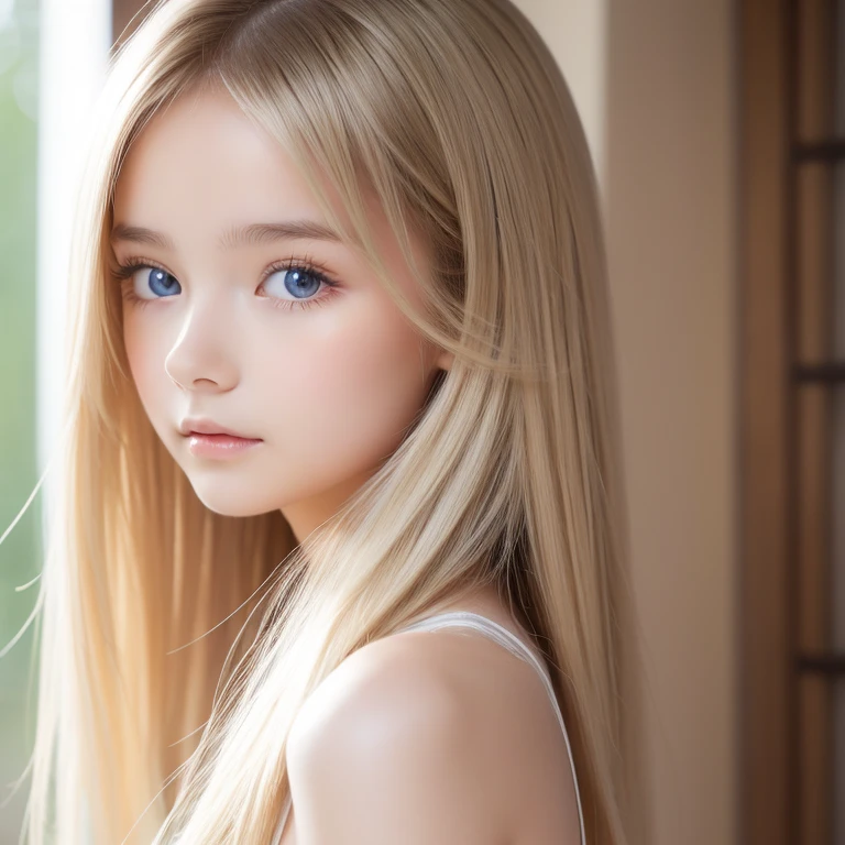 RAW photo, ((extreme beauty portrait))), (shining white skin)), 1 girl, Pretty beautiful girl of 12 years old from Prague, (whole body),nude,topless,(shiny bright natural blonde hair)), [blue eyes], silky thin hair, straight long hair, eyeliner, bangs, hair between eyes, fluttering hair, small smile, ((masterpiece, 最high quality, ultra detail, film light, intricate details, High resolution , 8K, very detailed)), detailed background, 8K UHD, Digital single-lens reflex camera, soft light, high quality, film grain, Fujifilm XT3, shallow depth of field, Natural light, (perfect hands), perfect beautiful face, 