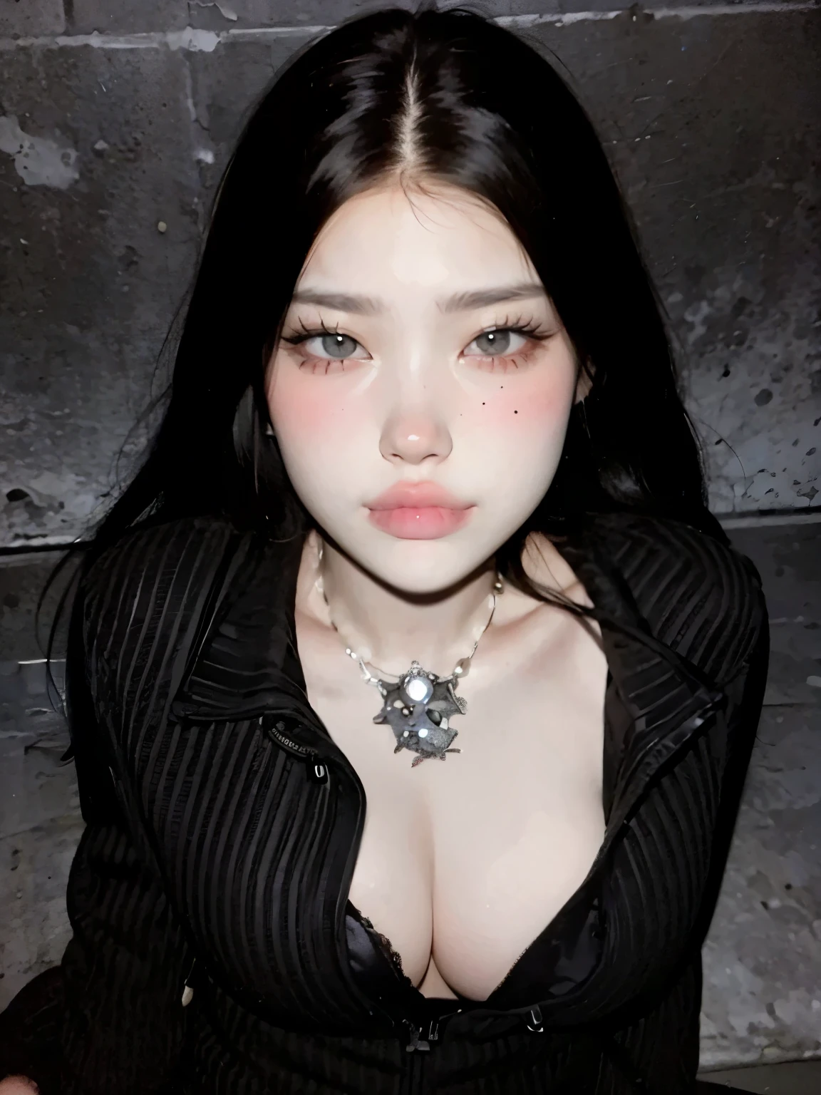beautiful woman doing ahegao,clear eyes ,gothic style ,Chubby face