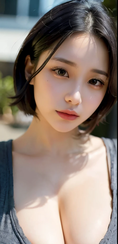 top-quality、​masterpiece、hight resolution、Black hair、Turquoise hair inside、break、A slight smil、frontage、1 Female solo、beautiful shadow、Dazzling light、well-muscled、Complicated piercing of ears、Well-formed face、Hyper Detail、Colossal titeautifuldetails、Delicate、green colored eyes、Wipe sweat、Reddish eyeshadow、Reddish eyelashes are of the highest quality、super high resolution、(photorealistic:1.4)、 1 Girl、(faded ash gray hair:1)、(huge-breasted:1.2)、looking at viewer、Beautiful cleavage Actual photo Beautiful girl 18 years old 20 years old 21 years old 19 years old 8K big tits big tits big tits big tits side tits lower breasts plump breasts voluminous cleavage, full body,