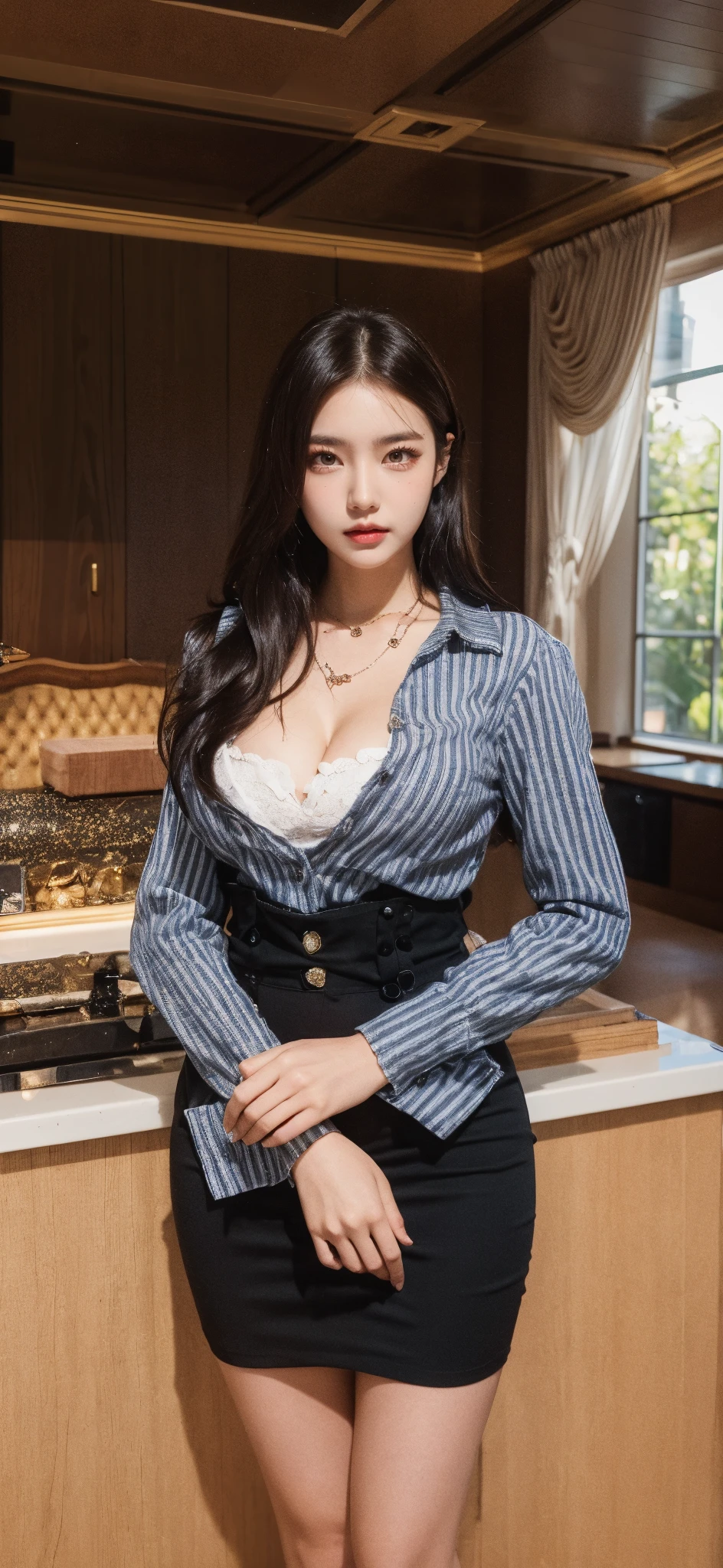 (Best Quality:1.1), (masutepiece:1.2), High Quality Shadows, Beautiful detailed, Beautiful face, Detailed eyes, Off-the-shoulder clothing，depth of fields, hight resolution, Best Shadow, Best Illumination, 1girll, view the viewer, （Blonde hair:1.3)，short detailed hair, Blunt bangs, Bery short hair, Purple eyes, Shy, Large breasts, Miniskirt, Blouse, Blazer, pump, Office Lady, Glasses,cleavage，Look into the camera，ssmile，closeup cleavage