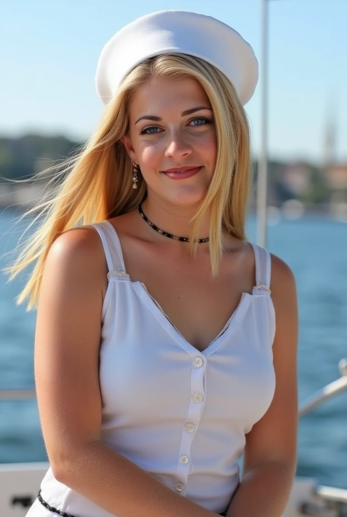 photos corps entier, jeune femme belle blonde super mignonne, sur un bateau, 23 ans, beauté naturelle, visage innocent, gros seins, regard coquin, Haute résolution, meilleure qualité, très détaillé, netteté, peau détaillée, texture de peau réaliste, texture, Yeux détaillés, 4K, Sourire charmeur, tourné avec Canon, corps parfaitement ajusté , extrêmement détaillé, la photographie_(ultra), photoréaliste, réaliste, un maximum de détails, ultra réaliste, photoréalisme, la photographie, 8K UHD