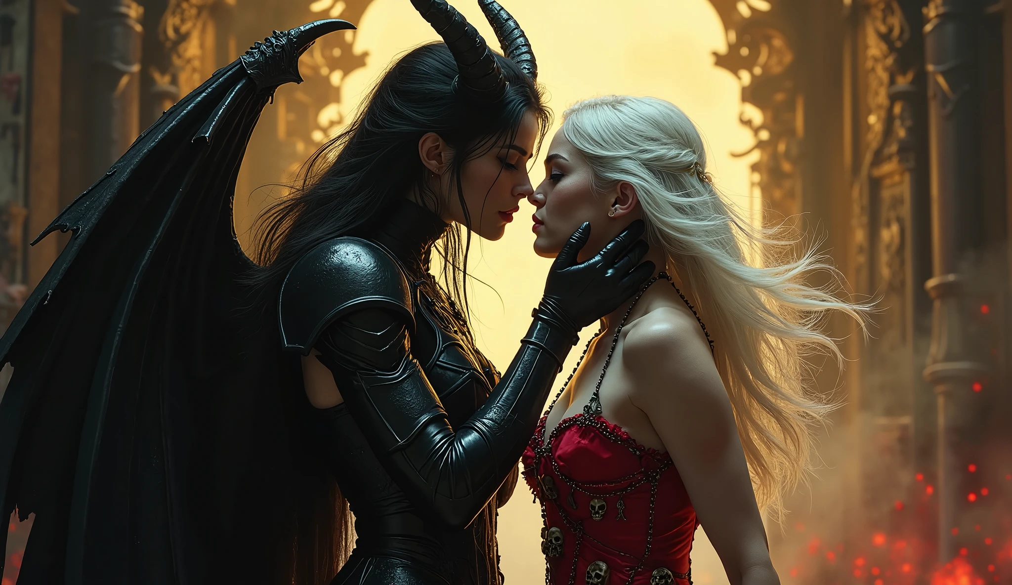 an unearthly very beautiful girl hugs a dragon on an unusual background
